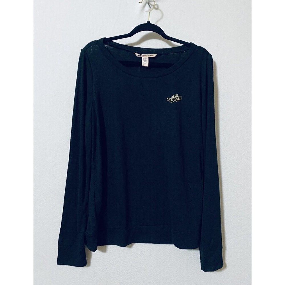 Victorias Secret Womens Small Long Sleeve Top Gold Embroidered Angel Black Boho